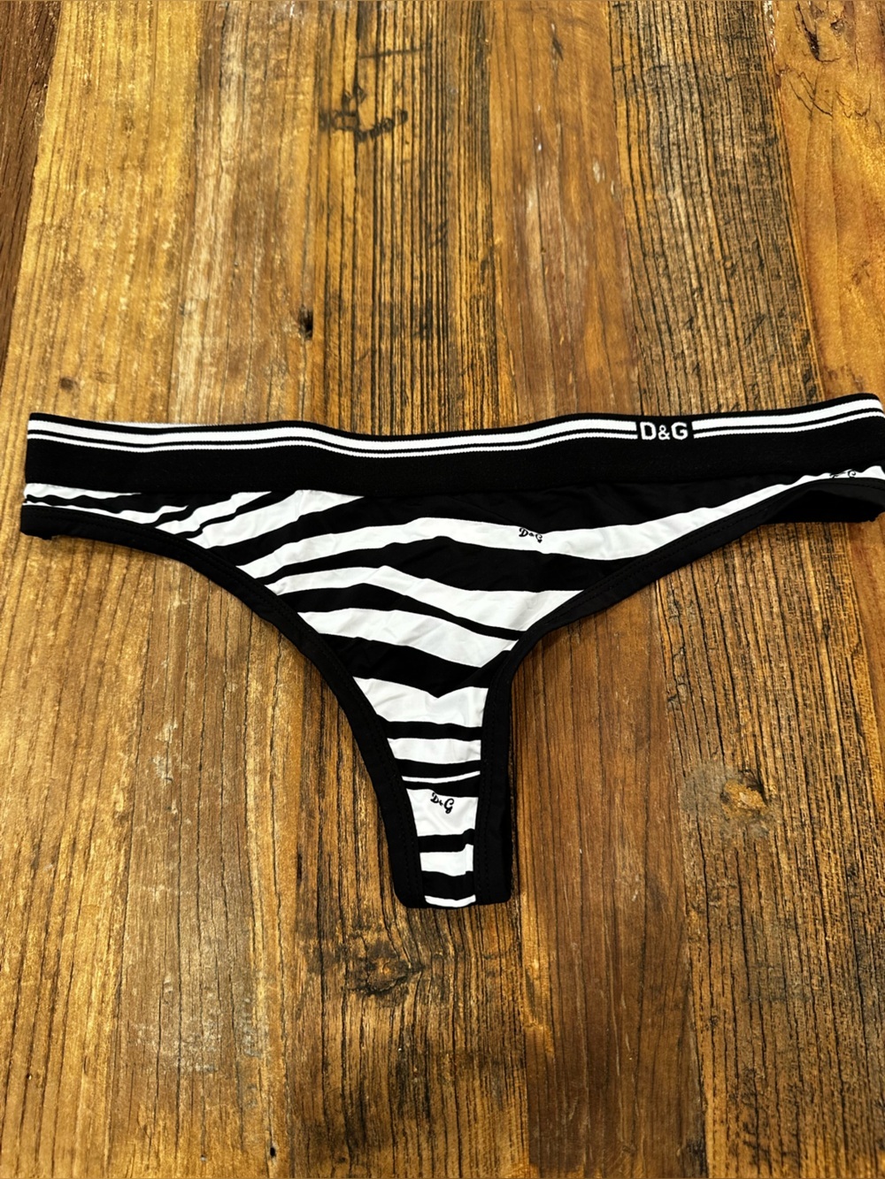 Dolce & Gabbana Black and White Zebra-Print Thong
